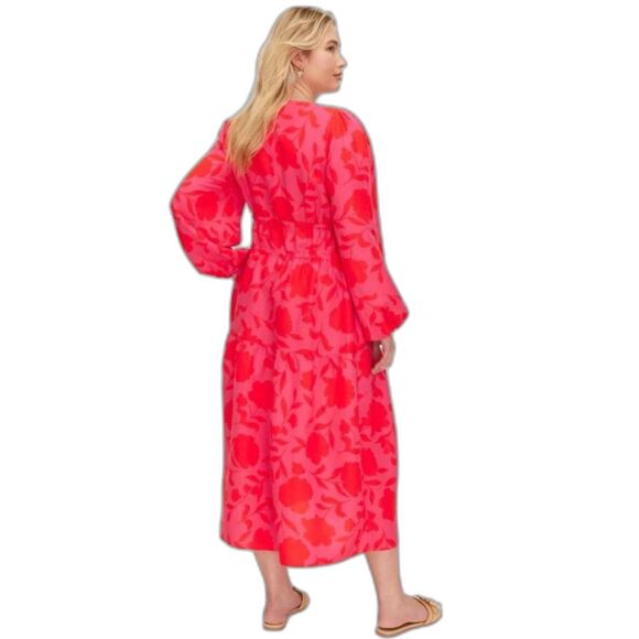 NWT Kate Spade Target Rose Linen Long Sleeve Maxi Dress Pink/Red Small - Picture 2 of 10